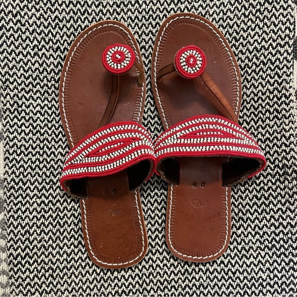 Boho Rafiki Red Beaded Sandals Sz-40/9